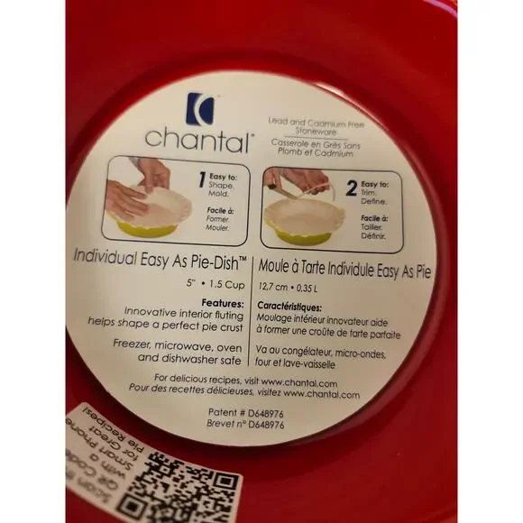 Chantal Individual Easy As Pie-Dish NWT 5" Red Fluted Edge Set Of 2 Stoneware - Picture 3 of 11